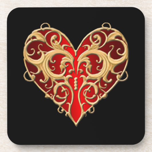 Red Filigree Heart Onderzetters (Voorkant)