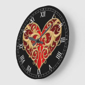 Red Filigree Heart Roman Numeral Clock Grote Klok (Hoek)