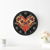 Red Filigree Heart Roman Numeral Clock Grote Klok (Huis)