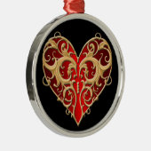 Red Filigree Heart Round Ornament (Rechts)