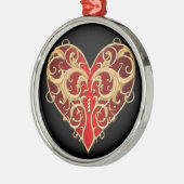 Red Filigree Heart Round Ornament (Links)