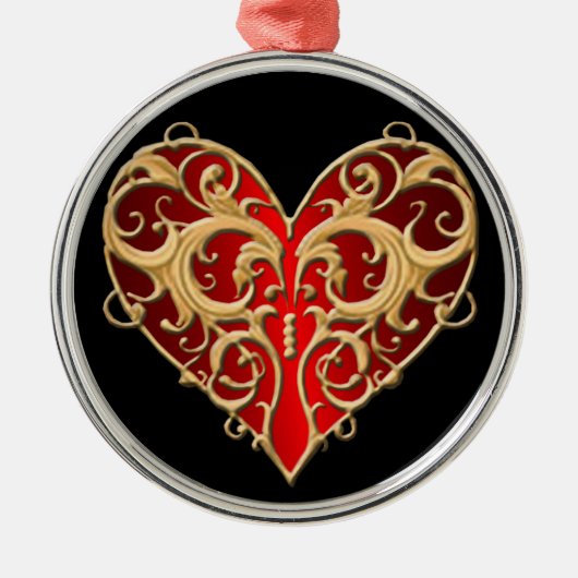 Red Filigree Heart Round Ornament (Voorkant)