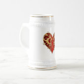 Red Filigree Heart Stein Bierpul (Voorkant links)