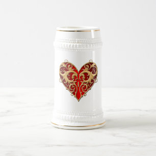 Red Filigree Heart Stein Bierpul