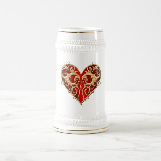 Red Filigree Heart Stein Bierpul (Center)