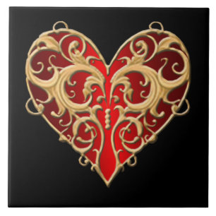 Red Filigree Heart Tile Tegeltje