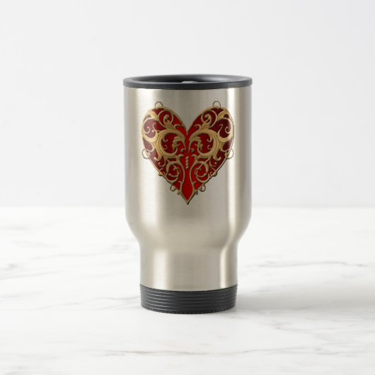 Red Filigree Heart Travel Mug Reisbeker (Center)