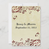 Red Filigree Wedding Invitation Kaart (Voorkant)