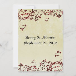 Red Filigree Wedding Invitation Kaart