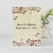 Red Filigree Wedding Invitation Kaart (Staand voorkant)