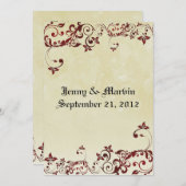 Red Filigree Wedding Invitation Kaart (Voorkant / Achterkant)