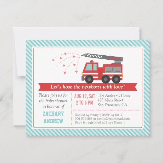 Red Fire Baby Boy Shower Party Invitation Kaart (Voorkant)
