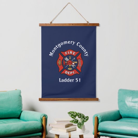 Red Fire Department Logo Custom Hangend Wandkleed (Woonkamer)