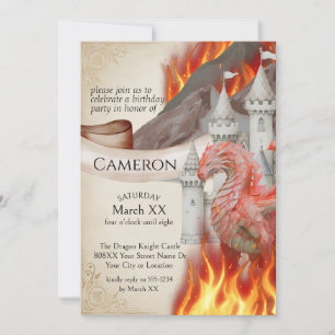 Red Fire Dragon en Castle Fantasy Party Kaart