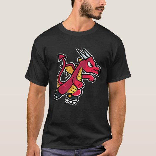 Red Fire Dragon Retro Roller Skate T-shirt (Voorkant)