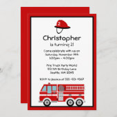 Red Fire Engine en Pet Verjaardagsfeestuitnodiging Kaart (Voorkant / Achterkant)