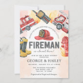 Red Fire Engine Truck Baby shower Kaart (Voorkant)