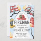 Red Fire Engine Truck Baby shower Kaart (Voorkant)