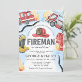 Red Fire Engine Truck Baby shower Kaart (Staand voorkant)