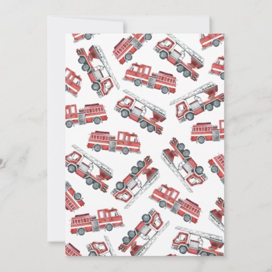 Red Fire Engine Vrachtwagen Verjaardagsfeestuitnod Kaart (Achterkant)