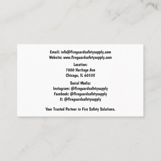 Red Fire Extinguisher Fire Safety Visitekaartje (Achterkant)