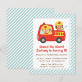 Red Fire Fighter Boy and Dog Birthday Party Kaart (Voorkant / Achterkant)