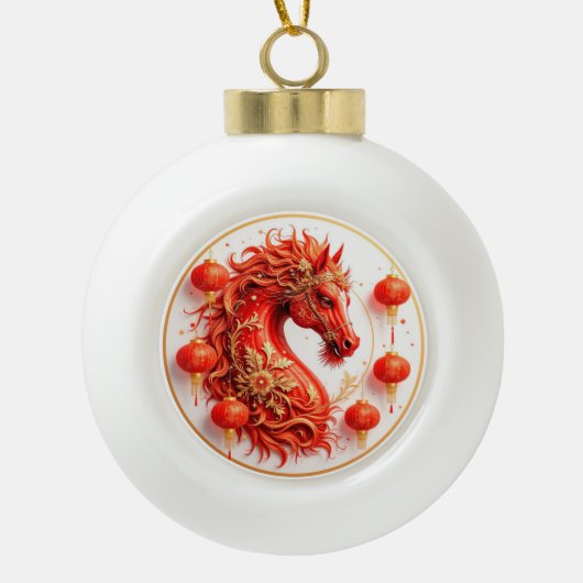 Red Fire Horse – 2026 Nieuwjaarsfeest Ontwerp Keramische Bal Ornament (Voorkant)