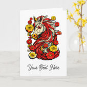 Red Fire Horse – Chinese Zodiac 2026 Kaart (Gele Bloem)