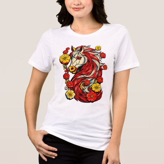 Red Fire Horse – Chinese Zodiac 2026 Tri-Blend Shirt (Voorkant)