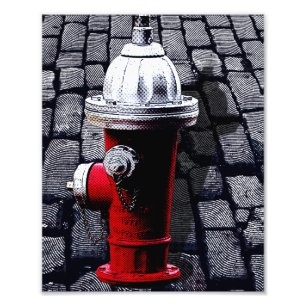 Red Fire Hydrant NYC Illustratie Foto Afdruk