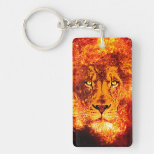 Red Fire Lion Sighted Moon Logo Sleutelhanger