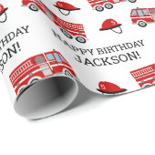 Red Fire Truck and Pet Personalized Birthday Cadeaupapier (Rol Hoek)