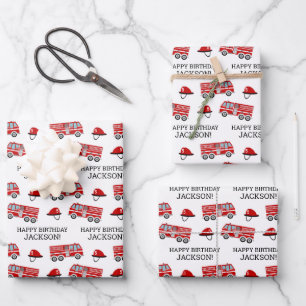 Red Fire Truck and Pet Personalized Birthday Inpakpapier Vel