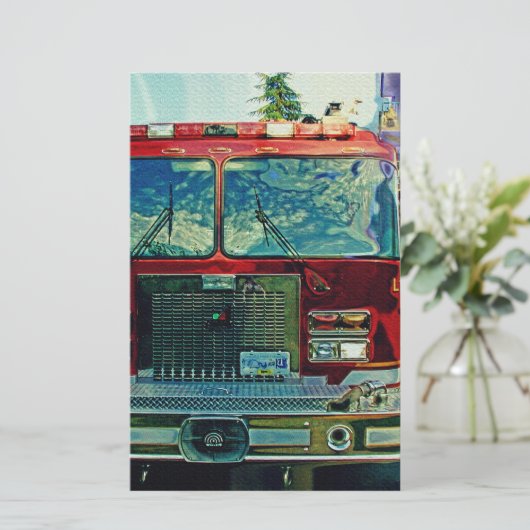 Red Fire Truck Art Gift Briefpapier (Staand voorkant)