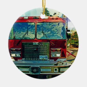 Red Fire Truck Art Gift Keramisch Ornament