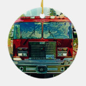 Red Fire Truck Art Gift Keramisch Ornament (Achterkant)