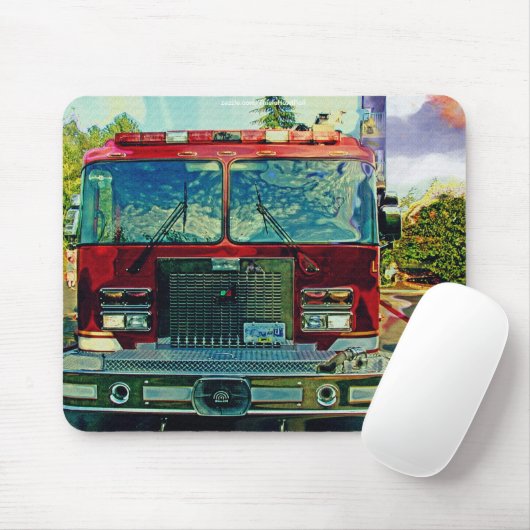 Red Fire Truck Art Gift Muismat (Met muis)