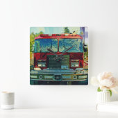 Red Fire Truck Art Gift Vierkante Klok (Huis)
