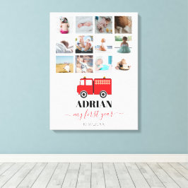 Red Fire Truck Baby First Year Photo Collage Canvas Afdruk