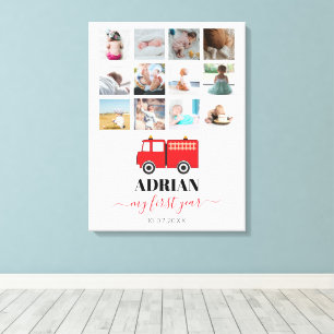 Red Fire Truck Baby First Year Photo Collage Canvas Afdruk