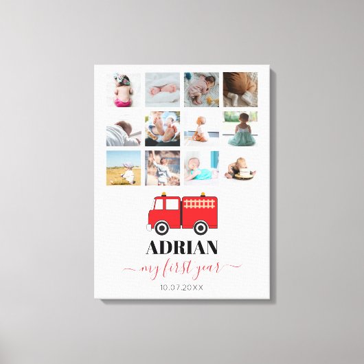 Red Fire Truck Baby First Year Photo Collage Canvas Afdruk (Voorkant)
