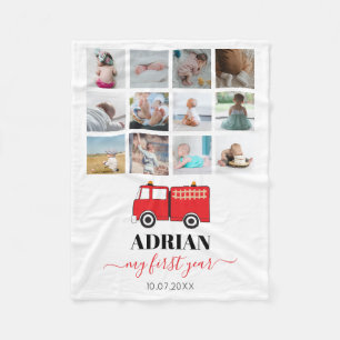 Red Fire Truck Baby First Year Photo Collage Fleece Deken