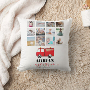 Red Fire Truck Baby First Year Photo Collage Kussen
