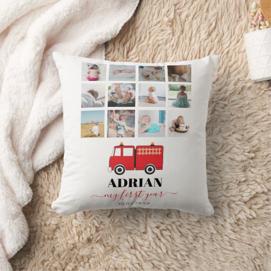 Red Fire Truck Baby First Year Photo Collage Kussen (Deken)