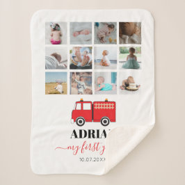 Red Fire Truck Baby First Year Photo Collage Sherpa Deken