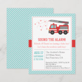 Red Fire Truck Baby shower Party Invitation Kaart (Voorkant / Achterkant)