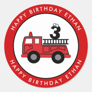 Red Fire Truck Birthday Custom Ronde Sticker