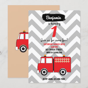 Red Fire Truck Birthday Invitation for Boy of Girl Kaart