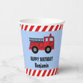 Red Fire Truck Birthday Paper Cups Papieren Bekers (Achterkant)