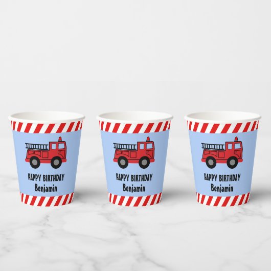 Red Fire Truck Birthday Paper Cups Papieren Bekers (Multi)